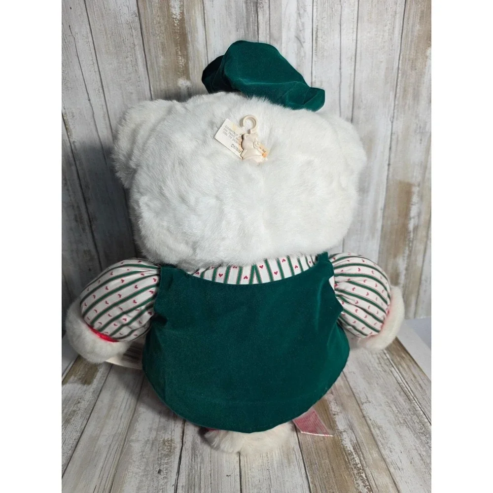 Vintage 1992 Fairview Christmas Bear Family Plush White Teddy Green Vest 1992